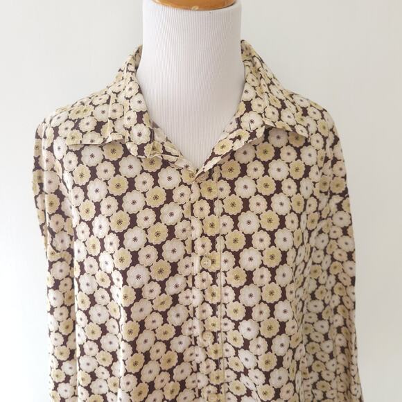 Ted Baker Button Front Shirt Floral Print Classic Fit Brown 100% Cotton XL - Picture 4 of 12
